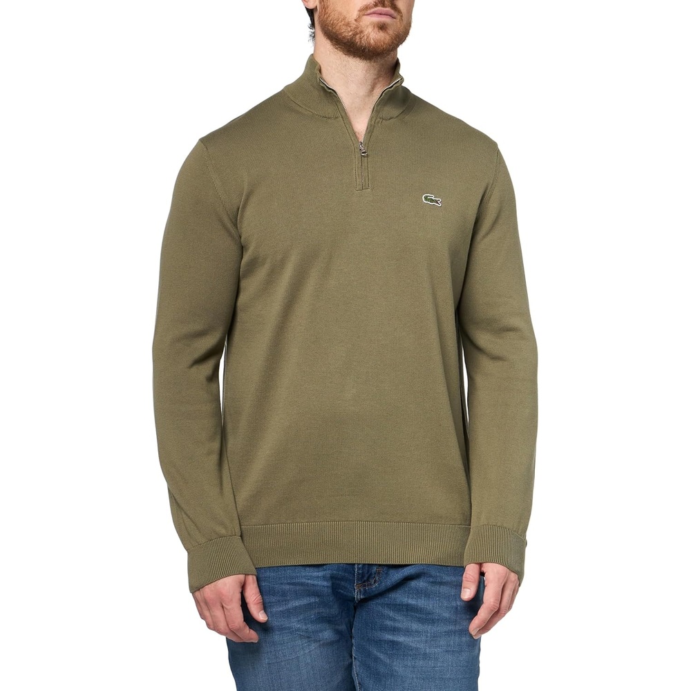 image:imageLacoste Mens Cotton Quarter Zip SweaterOlive