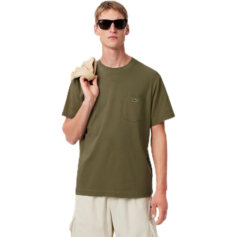 image:imageLacoste Mens Cotton Tshirt with Breast PocketKhaki Pocket