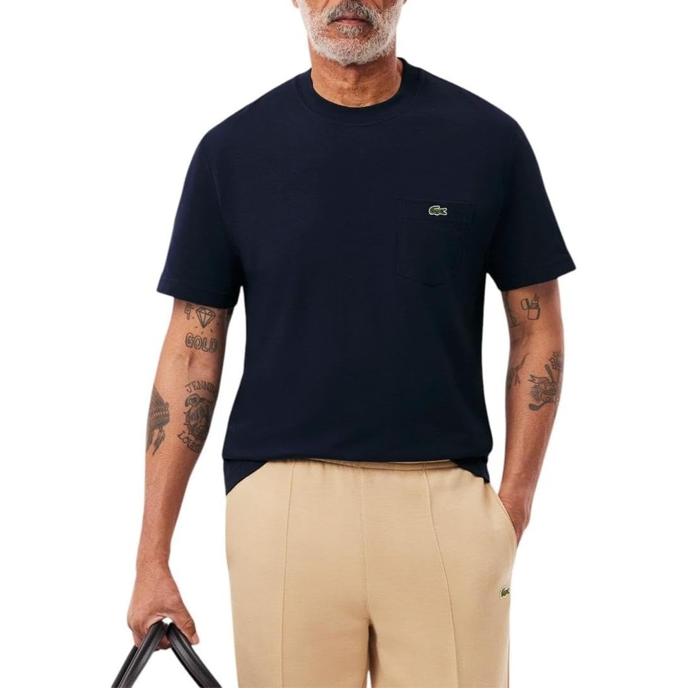 image:imageLacoste Mens Cotton Tshirt with Breast PocketNavy Blue Pocket
