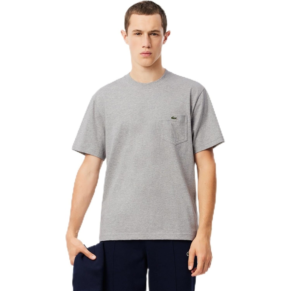 image:imageLacoste Mens Cotton Tshirt with Breast PocketSilver Chine Pocket