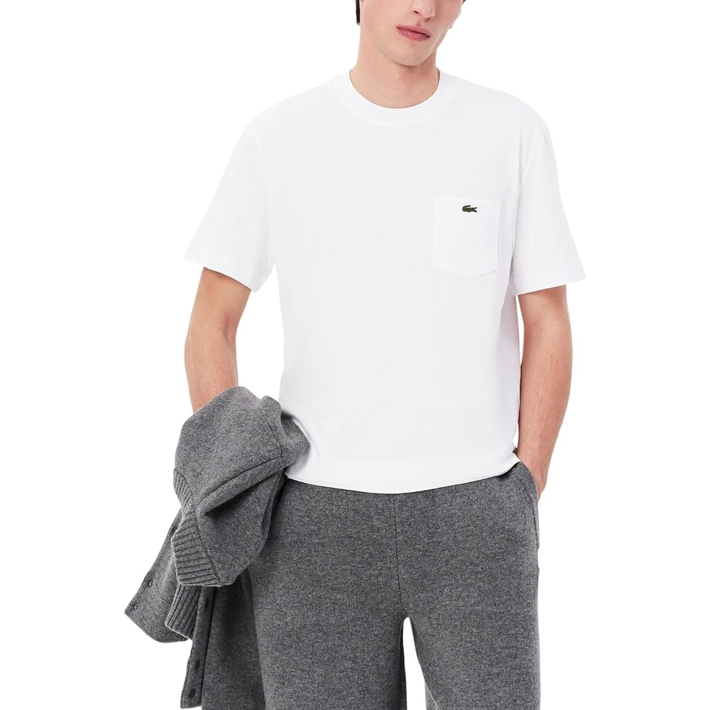 image:imageLacoste Mens Cotton Tshirt with Breast PocketWhite Pocket