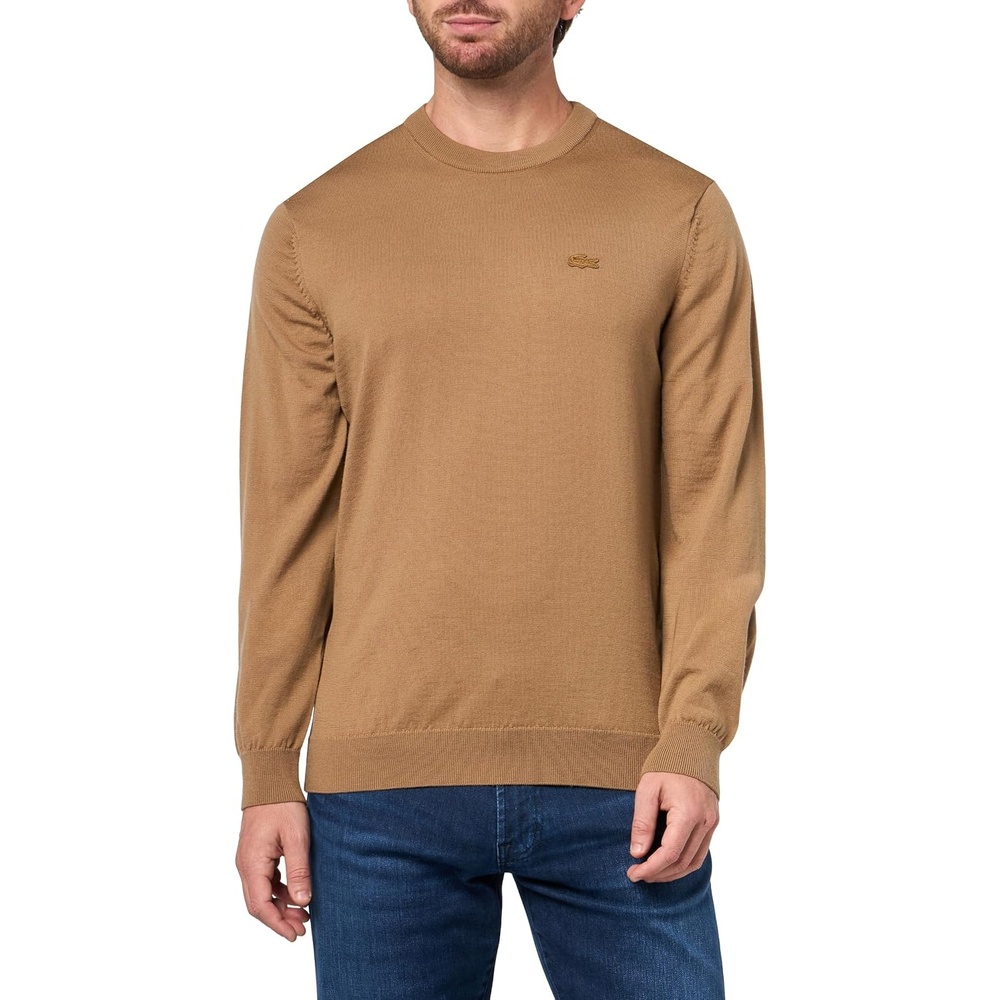 image:imageLacoste Mens Crew Neck Merino Wool SweaterDate Brown