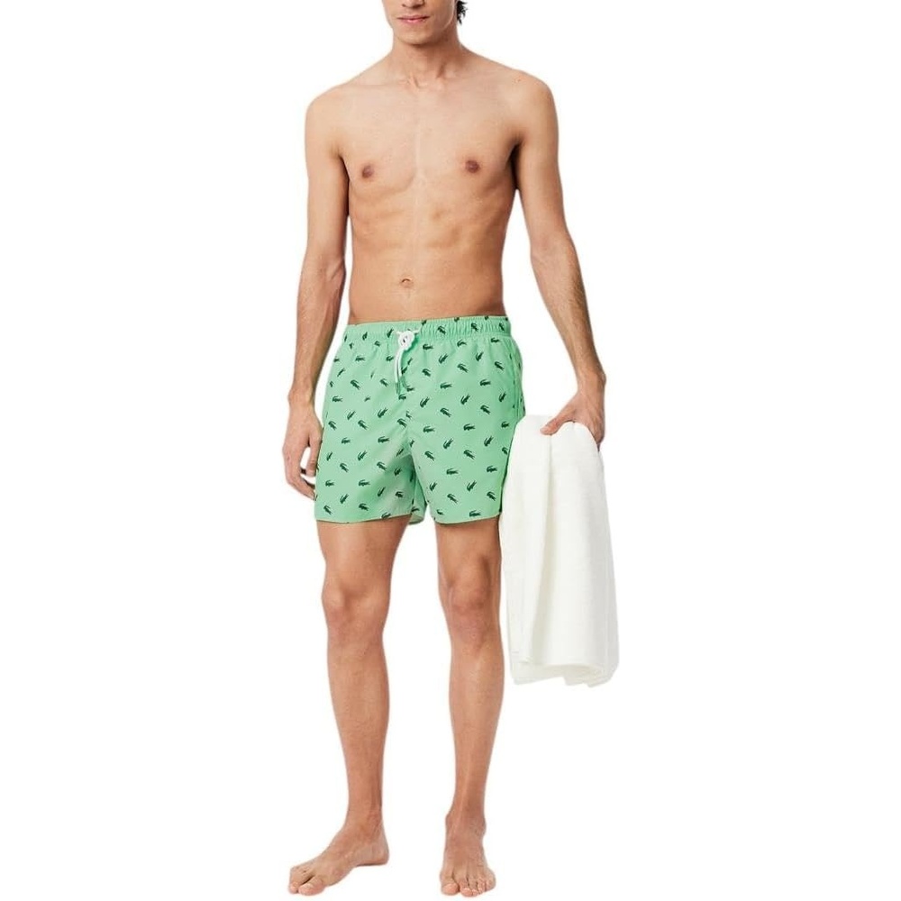 image:imageLacoste Mens Crocodile Print Swim TrunksGreen Multicolor