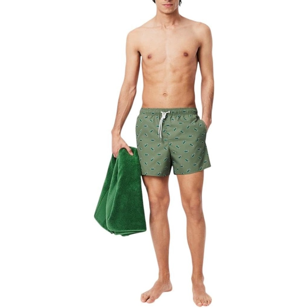 image:imageLacoste Mens Crocodile Print Swim TrunksKhaki Multicolor