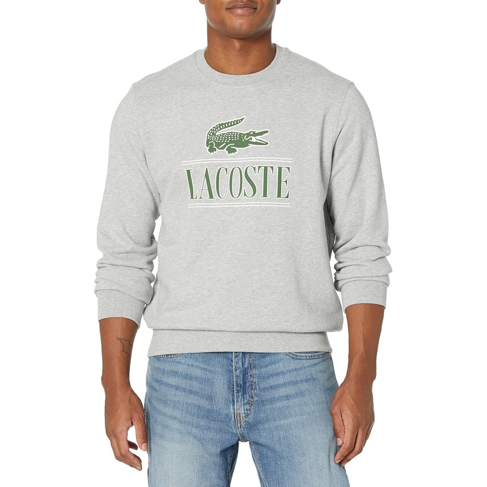 image:imageLacoste Mens Fleece Crew Neck Print SweatshirtSilver Chine