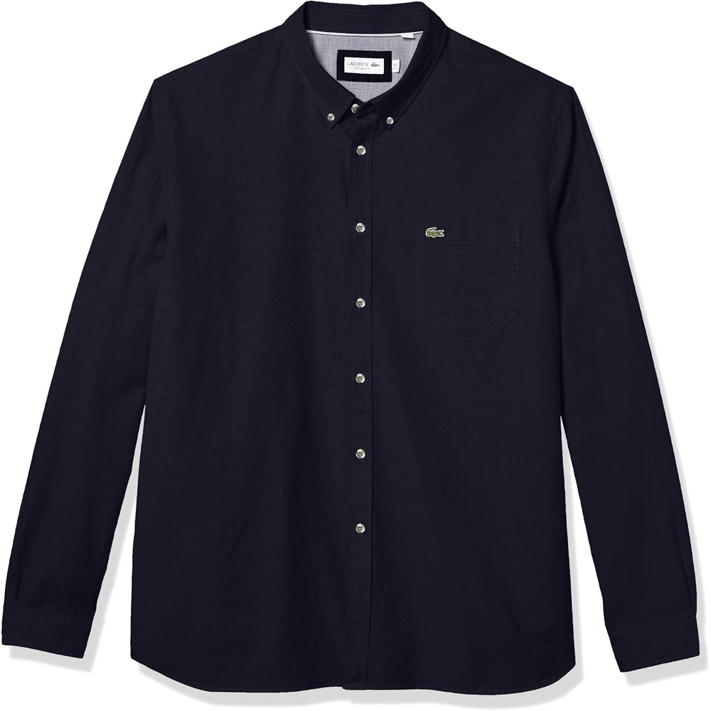 image:imageLacoste Mens Long Sleeve Regular Fit Woven Button Down ShirtMarine Blue