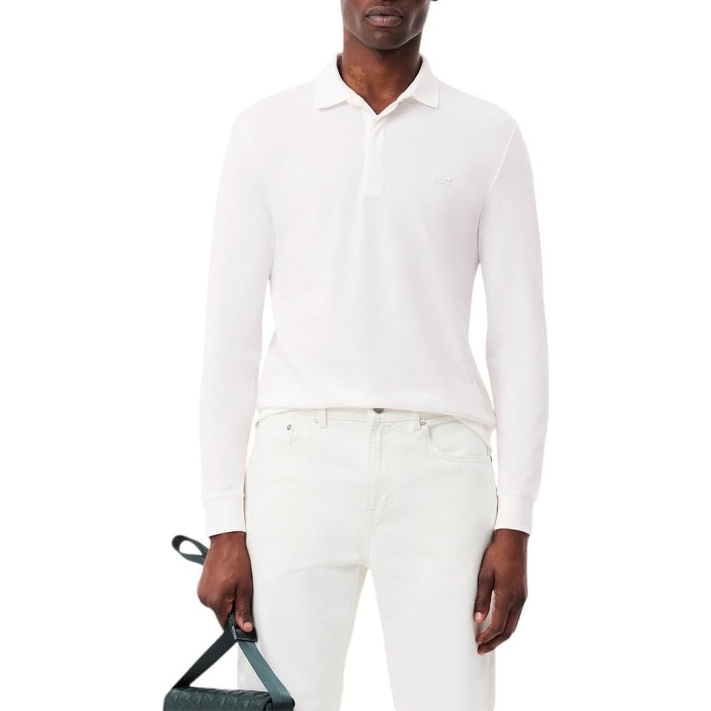 image:imageLacoste Mens Long Sleeve Stretch Cotton Paris PoloWhite