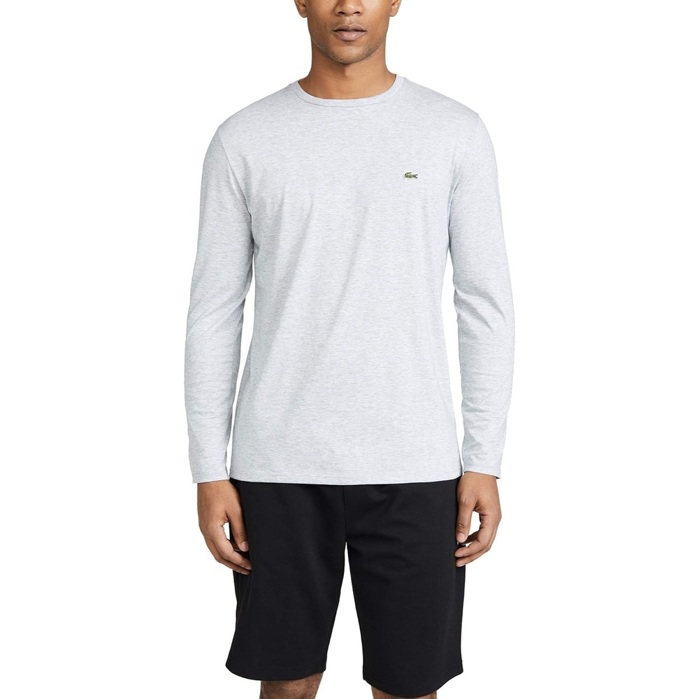image:imageLacoste Mens Long Sleeved Cotton Pima TShirtSilver Chine