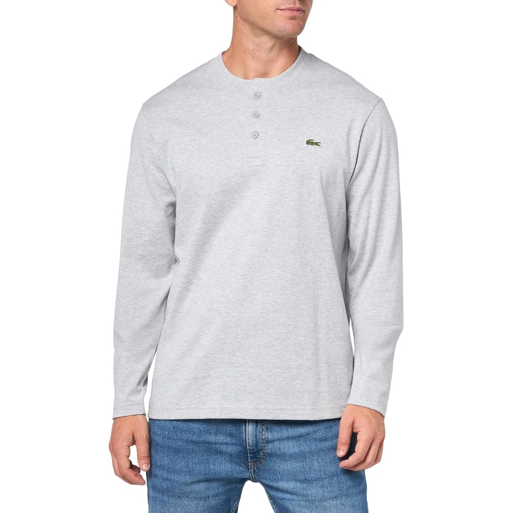 image:imageLacoste Mens Long Sleeved Heavy Cotton TShirtSilver Chine