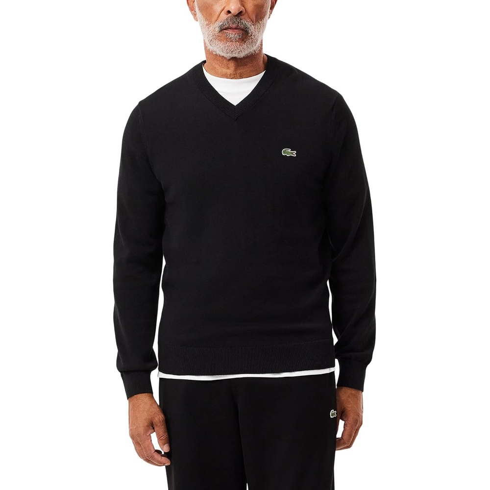 image:imageLacoste Mens Monochrome Cotton Vneck SweaterBlack