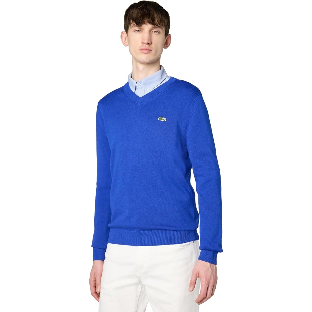 image:imageLacoste Mens Monochrome Cotton Vneck SweaterCobalt