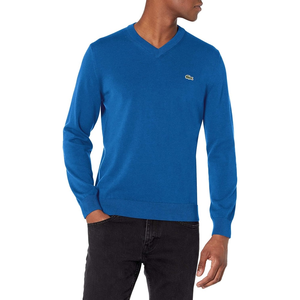 image:imageLacoste Mens Monochrome Cotton Vneck SweaterElectric