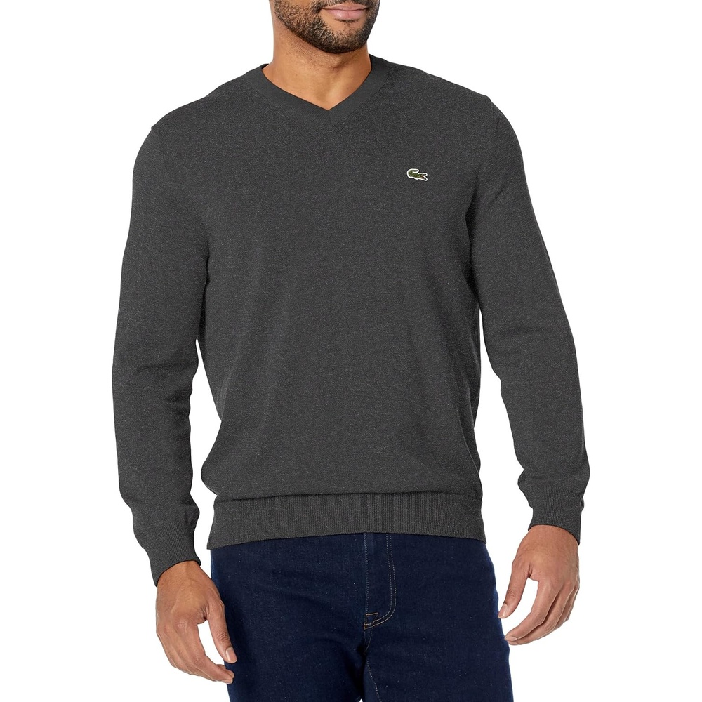 image:imageLacoste Mens Monochrome Cotton Vneck SweaterLightning Chine