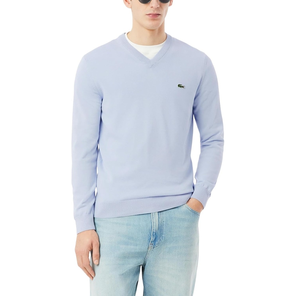 image:imageLacoste Mens Monochrome Cotton Vneck SweaterPhoenix Blue