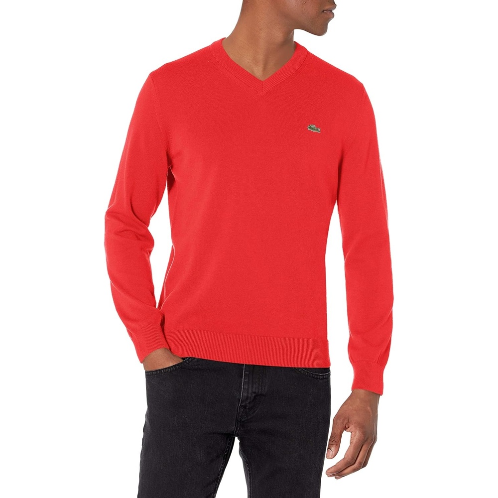 image:imageLacoste Mens Monochrome Cotton Vneck SweaterRedcurrant Bush