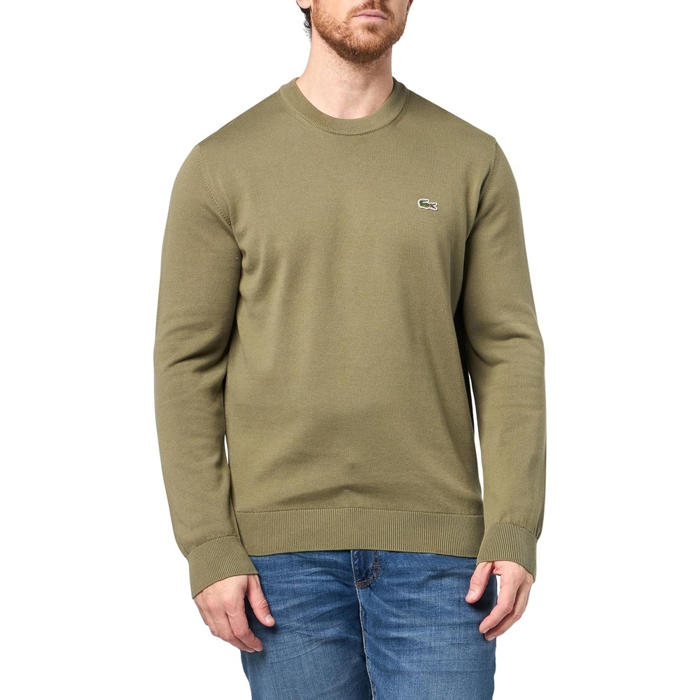 image:imageLacoste Mens Monochrome Crew Neck Cotton SweaterOlive