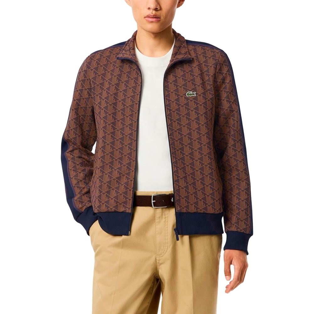 image:imageLacoste Mens Paris Zipup Jacquard Track JacketVelvetDate Brown