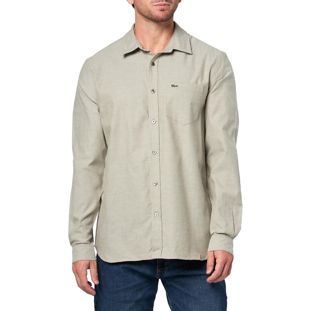 image:imageLacoste Mens Regular Fit Cotton ShirtOliveWhite