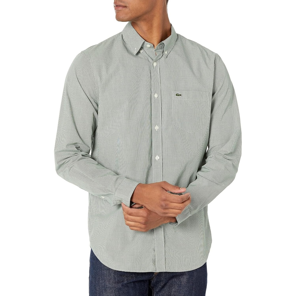 image:imageLacoste Mens Regular Fit Cotton amp Wool OvershirtWhiteGreen