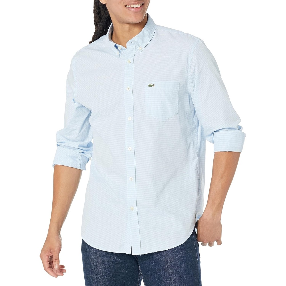 image:imageLacoste Mens Regular Fit Cotton amp Wool OvershirtWhiteOverview Gingham