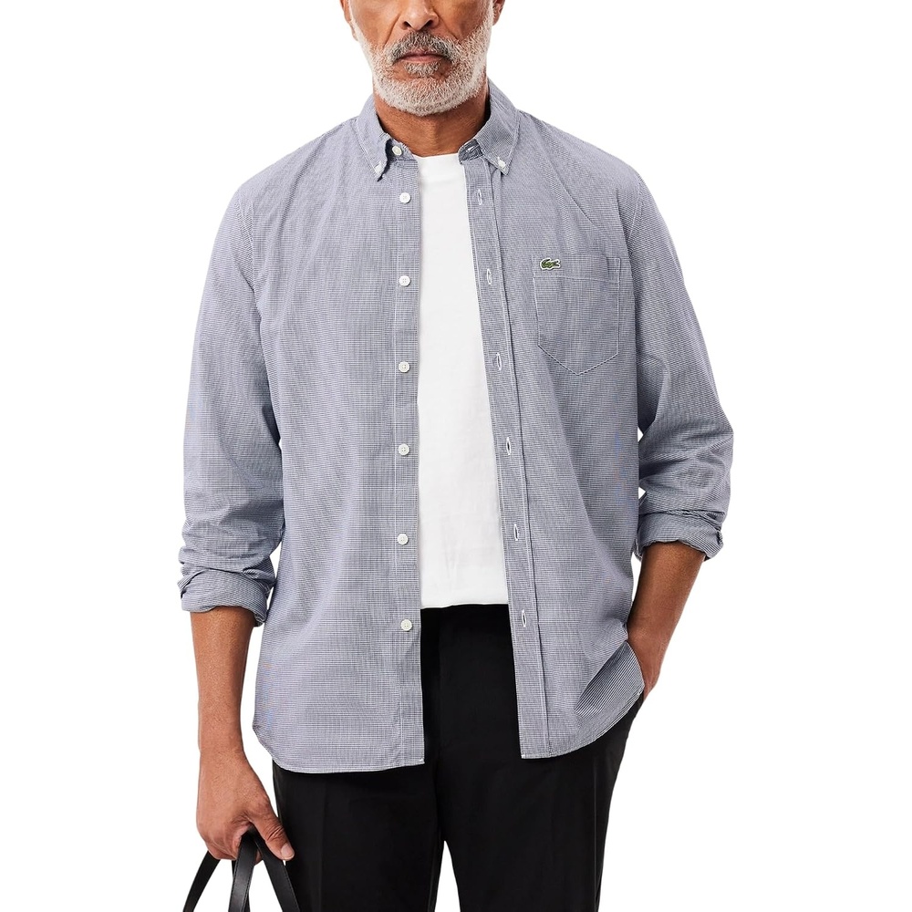 image:imageLacoste Mens Regular Fit Gingham Poplin ShirtBlancMarine