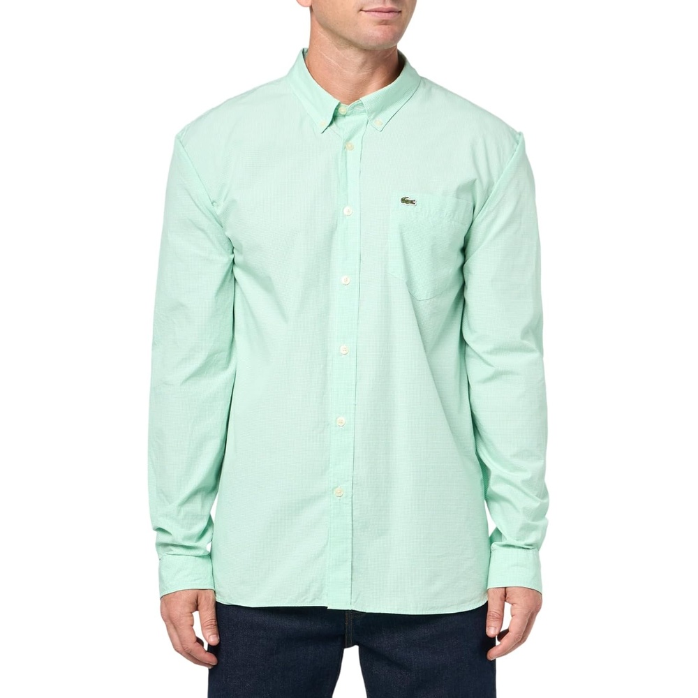 image:imageLacoste Mens Regular Fit Gingham Poplin ShirtWhiteLiamone