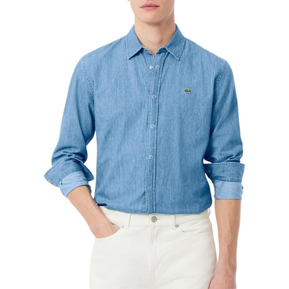 image:imageLacoste Mens Regular Fit Lightweight Denim ShirtWashed Bleach