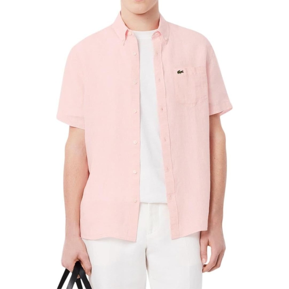 image:imageLacoste Mens Regular Fit Linen Casual Button DownFlamingo