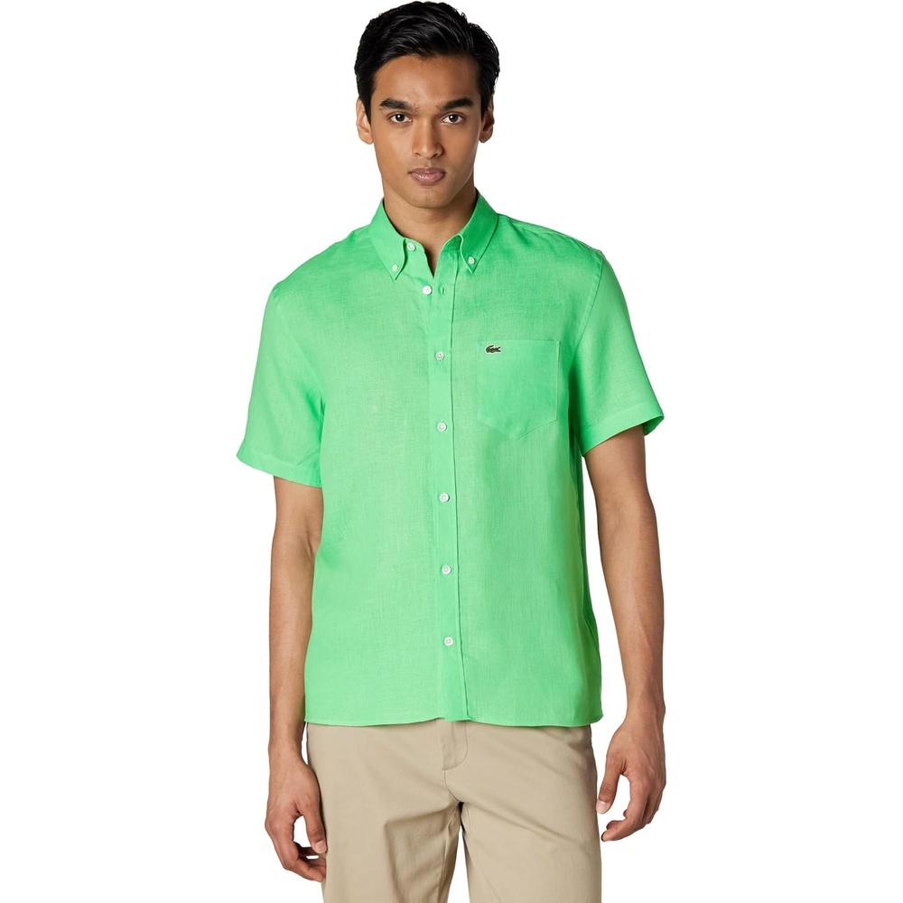 image:imageLacoste Mens Regular Fit Linen Casual Button DownPeppermint