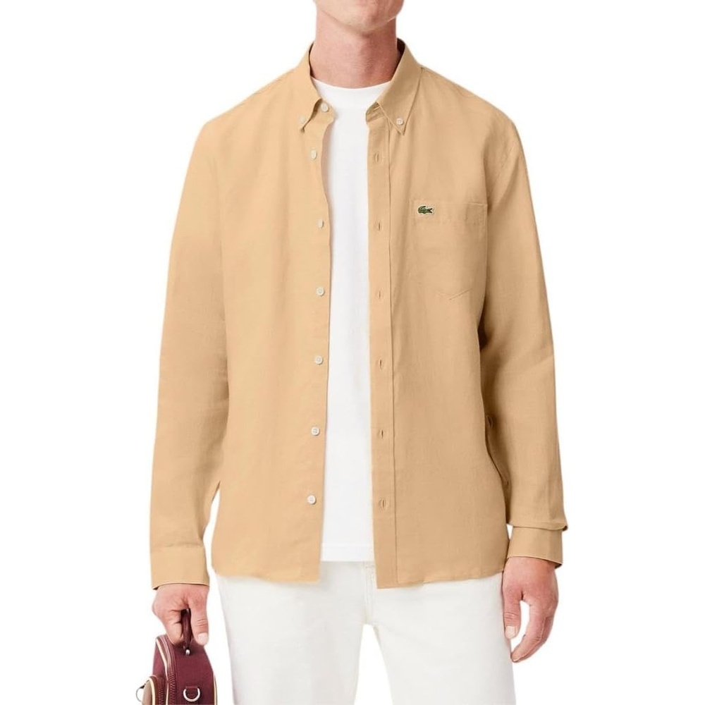 image:imageLacoste Mens Regular Fit Linen ShirtCroissant