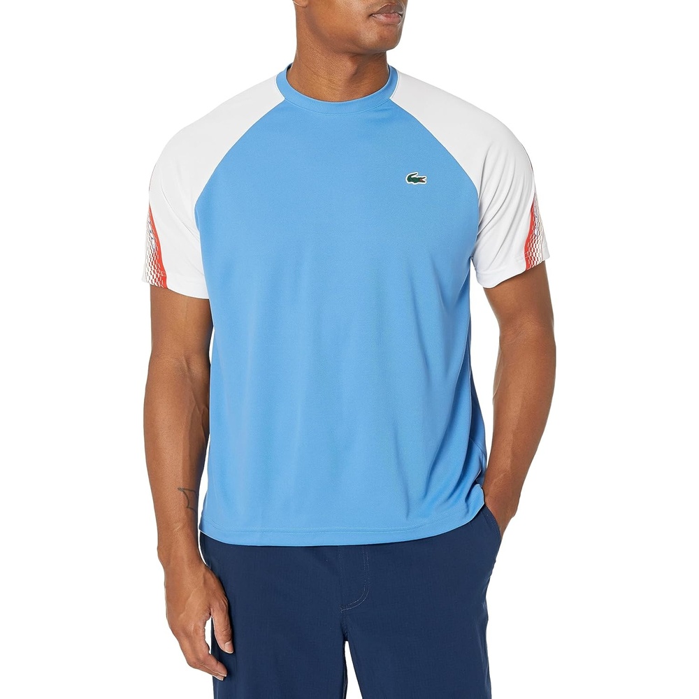 image:imageLacoste Mens Regular Fit Logo Stripe TShirtEtherealWhiteWhite