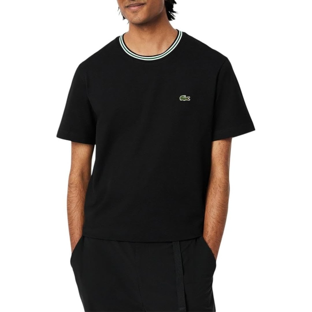 image:imageLacoste Mens Regular Fit Ribbed Collar Cotton TShirtBlack