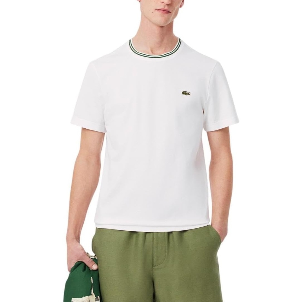 image:imageLacoste Mens Regular Fit Ribbed Collar Cotton TShirtWhite
