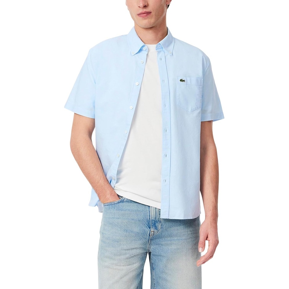 image:imageLacoste Mens Regular Fit Short Sleeved Oxford ShirtWhiteOverview
