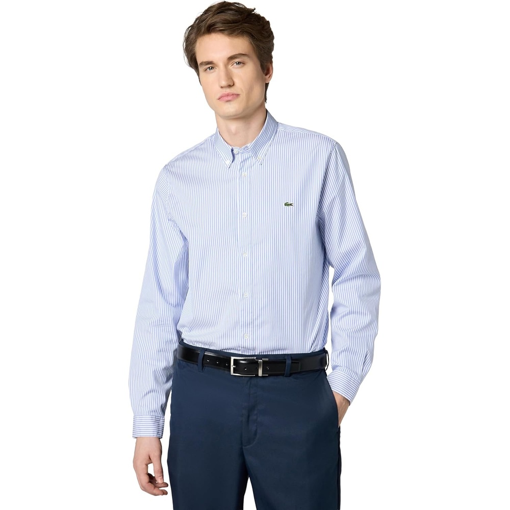 image:imageLacoste Mens Regular Fit Striped Cotton ShirtWhiteOverview