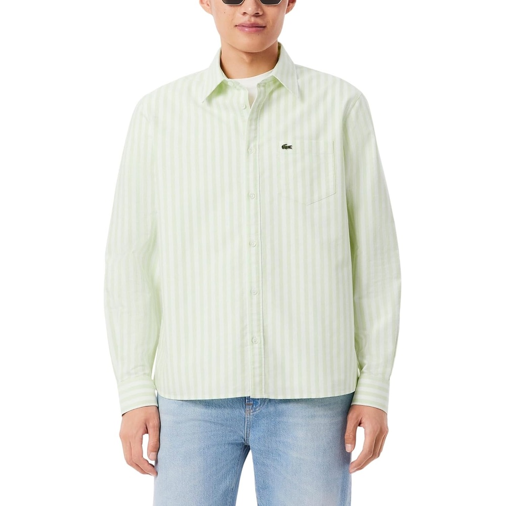 image:imageLacoste Mens Regular Fit Striped Oxford ShirtNew BirchWhite