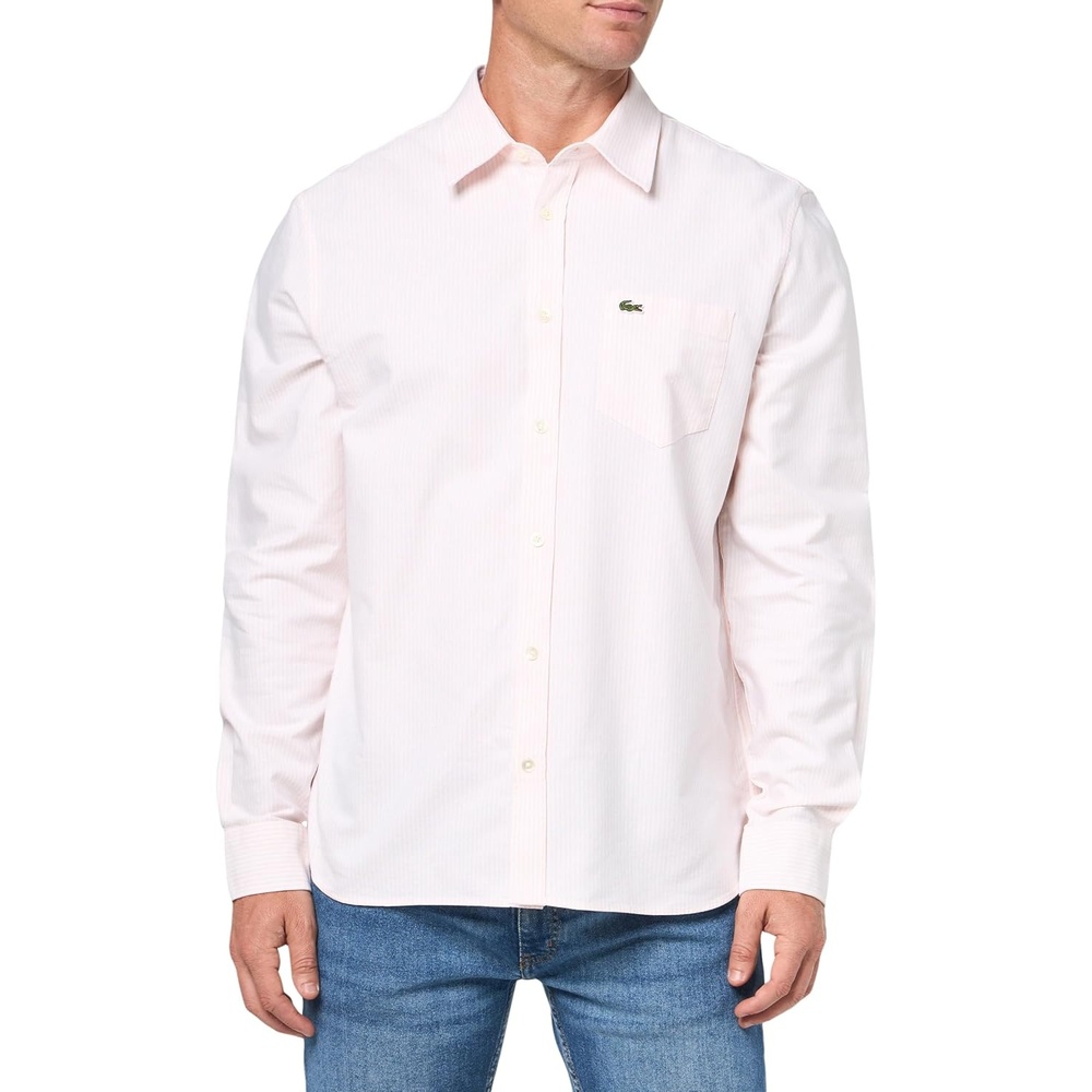 image:imageLacoste Mens Regular Fit Striped Oxford ShirtNidusWhite Pocket