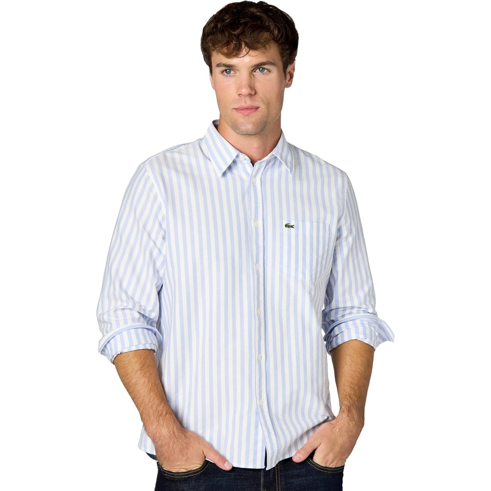 image:imageLacoste Mens Regular Fit Striped Oxford ShirtOverviewWhite Oxford