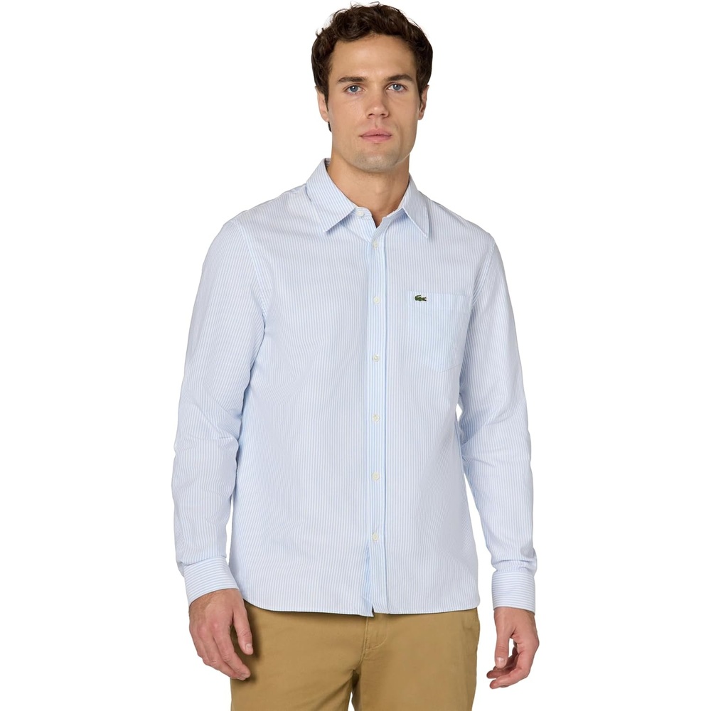 image:imageLacoste Mens Regular Fit Striped Oxford ShirtOverviewWhite Pocket