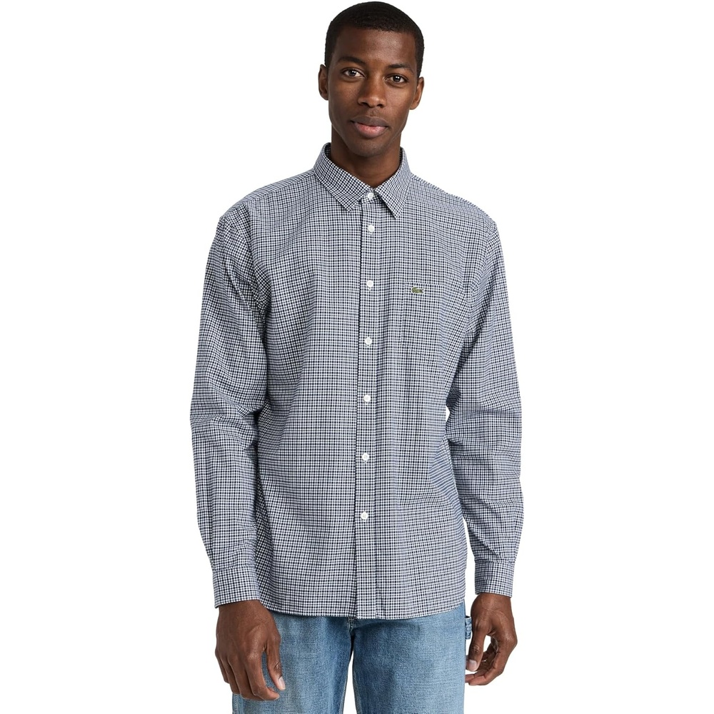 image:imageLacoste Mens Regular Fit Twill Checkered Collared Button Down ShirtAbysmMultico