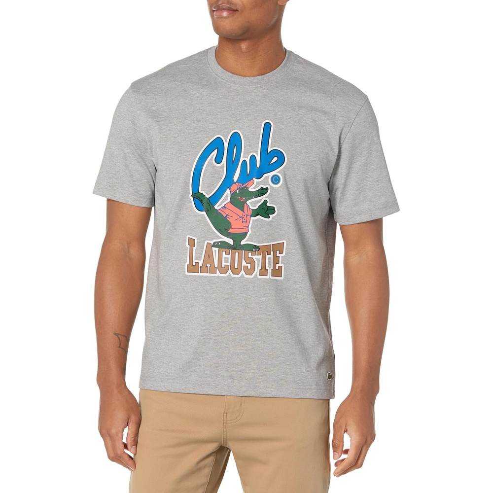 image:imageLacoste Mens Relaxed Fit Signature Print TShirtSilver Chine