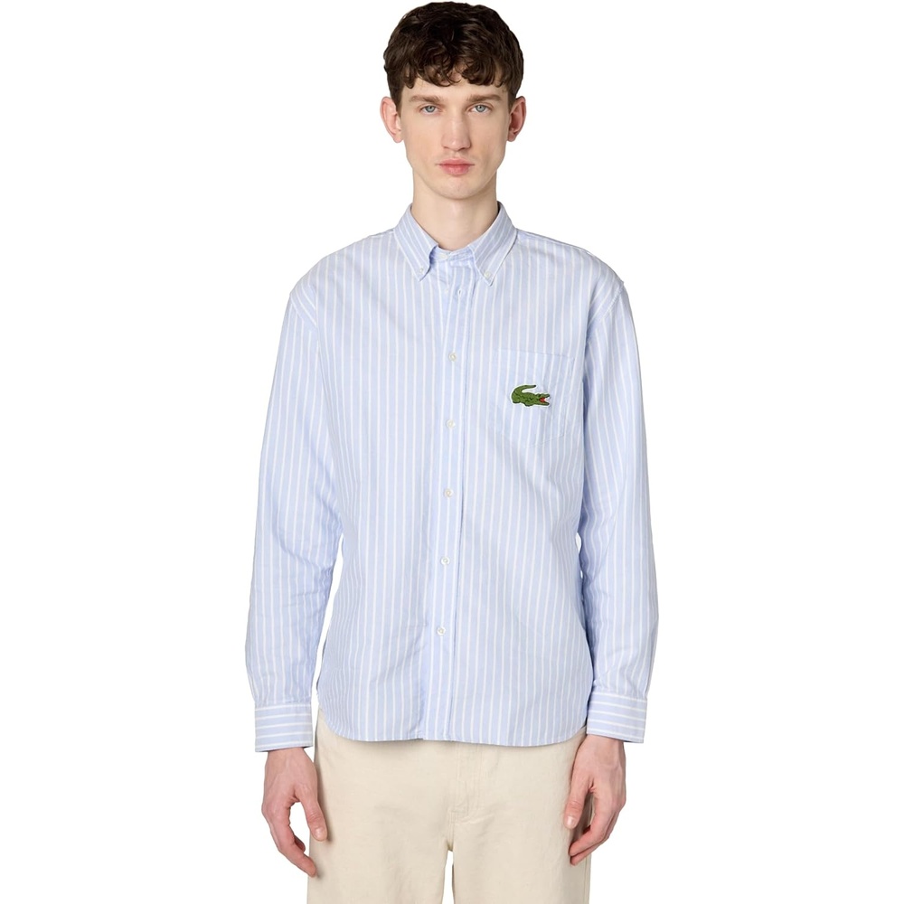 image:imageLacoste Mens Relaxed Fit Striped Oxford ShirtOverview White