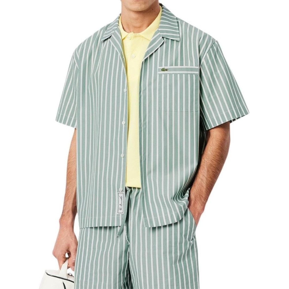 image:imageLacoste Mens Relaxed Fit Striped Short Sleeved ShirtSpruce White