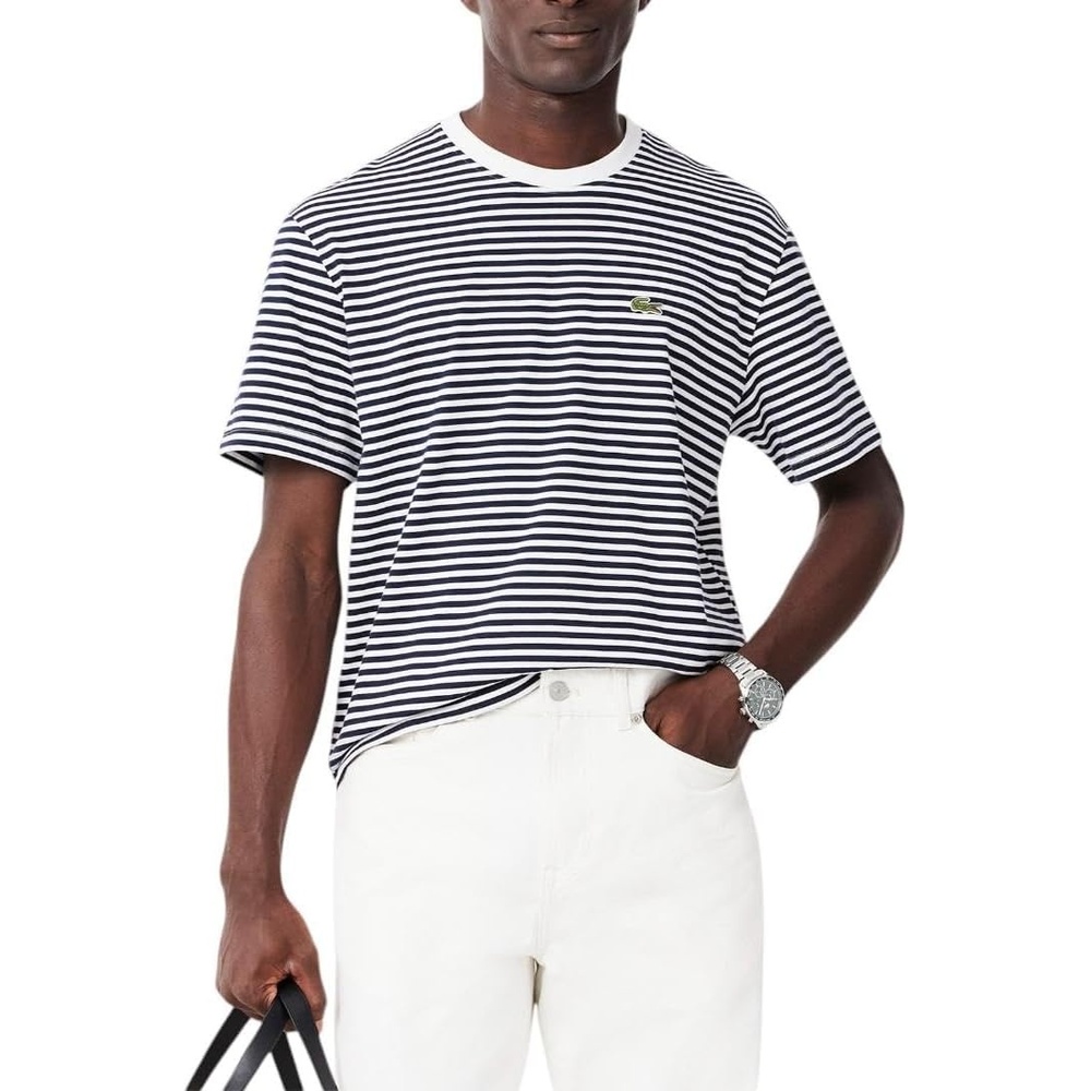 image:imageLacoste Mens Short Sleeve Classic Fit Crew Neck Tee ShirtWhiteNavy Blue