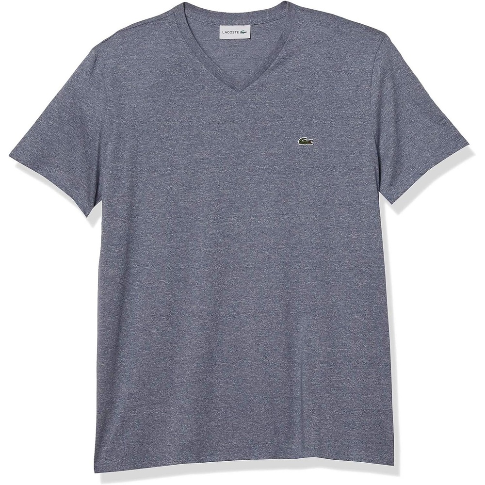 image:imageLacoste Mens Short Sleeve VNeck Pima Cotton Jersey TShirtLight Indigo Blue