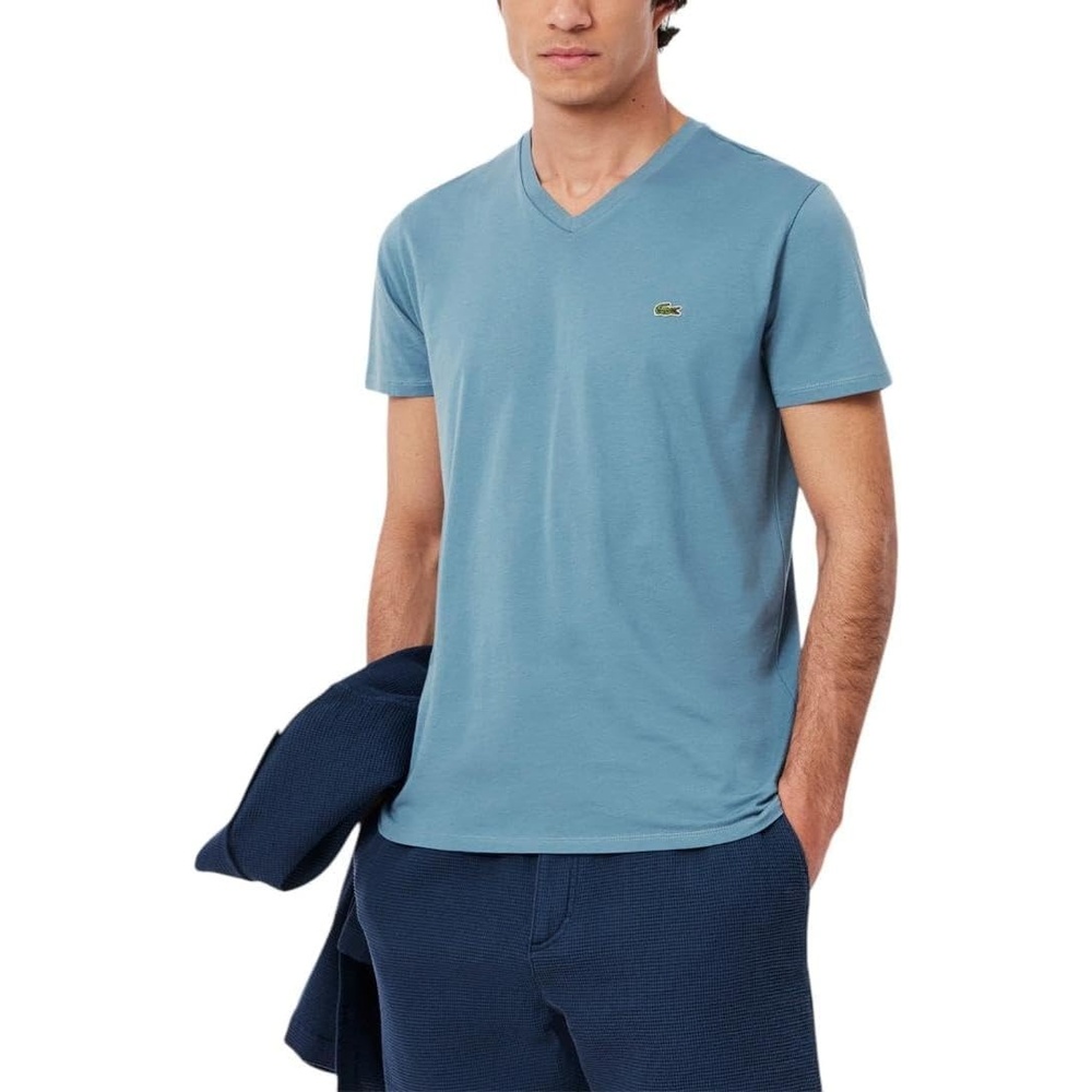 image:imageLacoste Mens Short Sleeve VNeck Pima Cotton Jersey TShirtLimestone