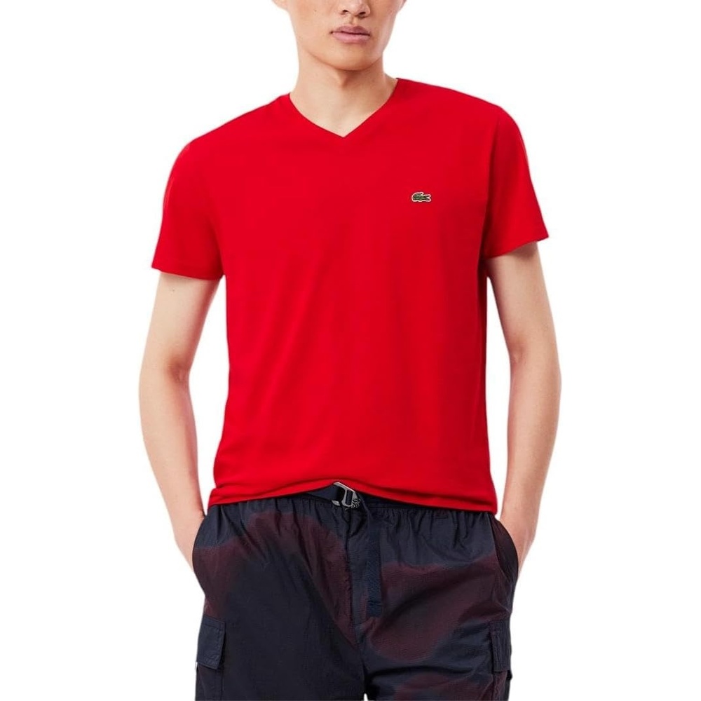 image:imageLacoste Mens Short Sleeve VNeck Pima Cotton Jersey TShirtRed