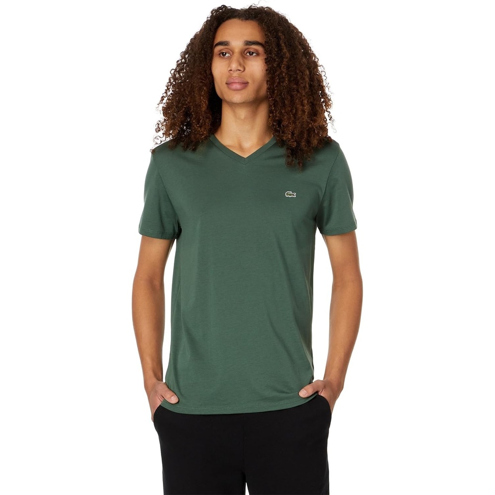 image:imageLacoste Mens Short Sleeve VNeck Pima Cotton Jersey TShirtSequoia
