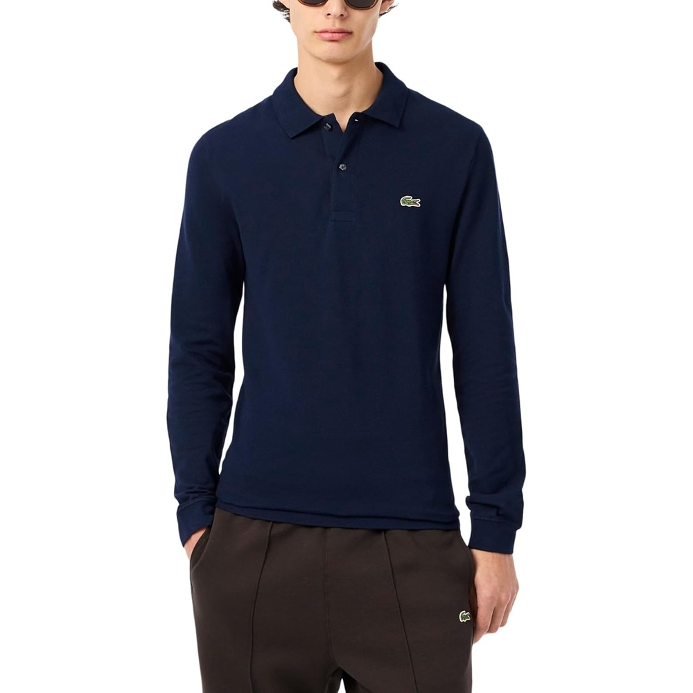 image:imageLacoste Mens Slim Fit L1212 Long Sleeved Polo ShirtNavy Blue