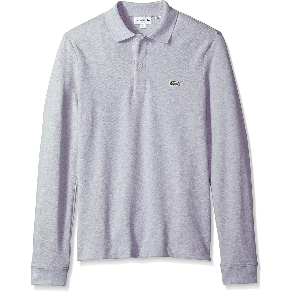 image:imageLacoste Mens Slim Fit L1212 Long Sleeved Polo ShirtSilver Chine